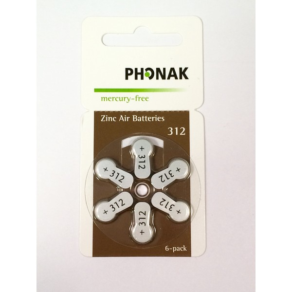 Phonak Mercury Free Size 312 Zinc Air Hearing Aid Batteries (60 Batteries)