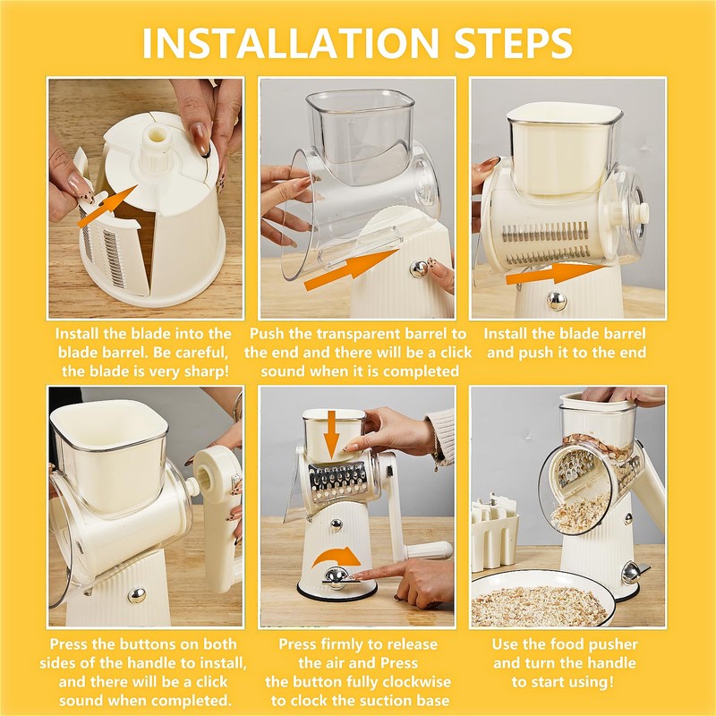 Rotary Cheese Grater with Handle: 5 in 1 Cheese Grater