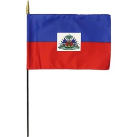 Haiti - 8 in x 12 in World Flag Mounted on 20 inch Black Wooden Stick