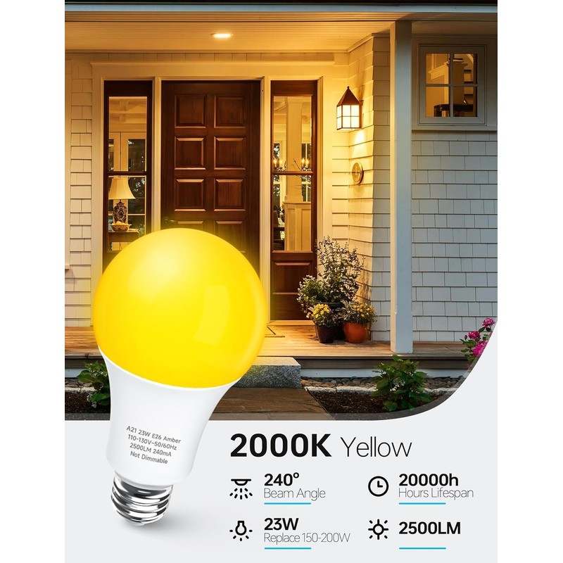 KINDEEP Yellow Bug LED Light Bulb 4 Pack, 23W (150-200W