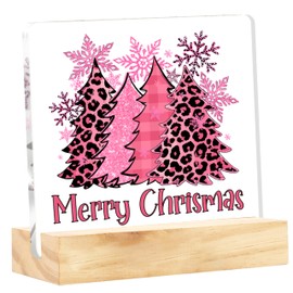 Pink Merry Christmas Decorations Pink Christmas Tree Decor Pink Christmas Sign Pink Christmas Decor Pink Xmas Vacation Sign Clear Acrylic Desk Decor Sign 4 x 4 Inch