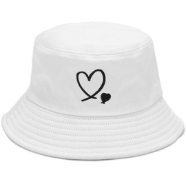 Malaxlx Love Heart White Bucket Hat Beach Sun Hat for Women Men Teens Outdoor Travel Summer Trendy Fishing Hat for Valentine's Day