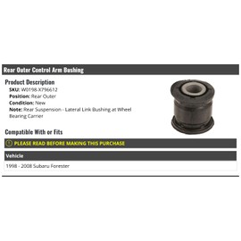 Marketplace Auto Parts Rear Outer Control Arm Bushing - Compatible with 1998-2008 Subaru Forester