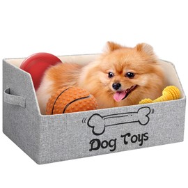 2X Thicker Large Dog Toy Collapsible Fabric Dog Toy Box and Storage Bin With Handle - Trapezoid Basket Chest Organizer for Pet Toys, Blankets and Accessories