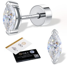 LANKRALOVNA Moissanite Stud Earrings for Women, D Color VVS1 Hypoallergenic S925 Sterling Silver 14k Gold/White Gold Plated Flat Back Marquise/Round Cut Helix Cartilage Piercing Anniversary Jewelry