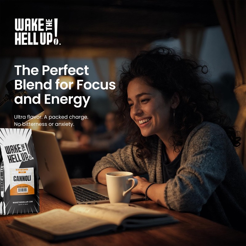 Wake The Hell Up! 1lb Ultra-Caffeinated Cannoli Ground Coffee, Low