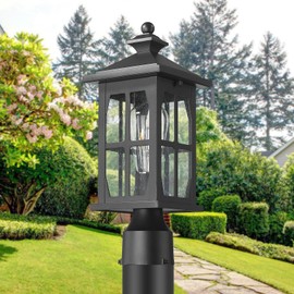 Darkaway Outdoor Post Lights, Exterior Post Lantern Lamp Waterproof Aluminum Housing Lamp with Seeded Glass, Fence Pole Deck Lighting for Garden Patio Pathway Driveway