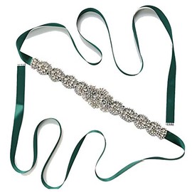 Womens Wedding Bridal Belts Shiny Rhinestone with Pearls Handmade Sash Belts for Bride and Bridesmaid, Green, One Size