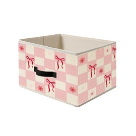 Evcprz Preppy Pink and White Checkerboard Storage Bins, Coquette Pink Bow Collapsible Fabric Storage Basket Box Organizer for Bedroom Nursery Living Dorm Room Clothes Toys Books, Toybox for Girls Room