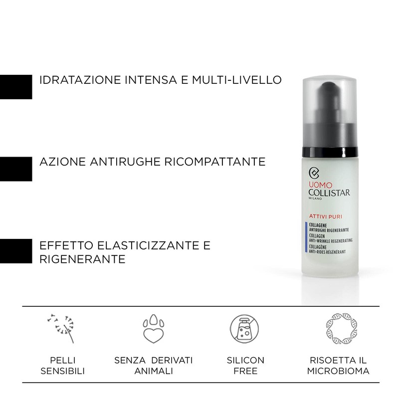 Collistar Attivi Puri Regenerating Anti-Wrinkle Collagen for Men, Replenishing, Elasticating,