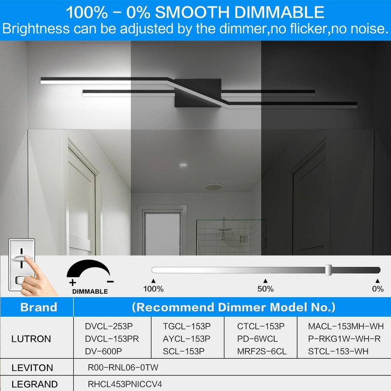 SOLFART Bathroom Vanity Light Dimmable Modern Matte Black Bathroom Light