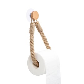 Typutomi Hemp Rope Towel Holder, Creative Retro Wall-Mounted Towel Rack Toilet Paper Roll Holder with Wood Hook Beach Themed Home Bathroom Decor - No Punching