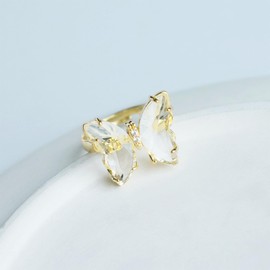 Gtrlums Birthstone Butterfly Rings for Women,Colorful Cubic Zirconia Birthstone Ring Adjustable Butterfly Ring Jewelry (White)