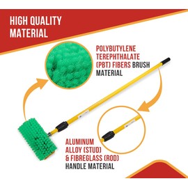 Mytee Products 2 - Pack 10" Bi-Level Car Wash Brush and 5' to 13' Extendable Handle w/Soft Bristles Suitable for Auto RV Truck Boat Camper Exterior Washing Cleaning, Green