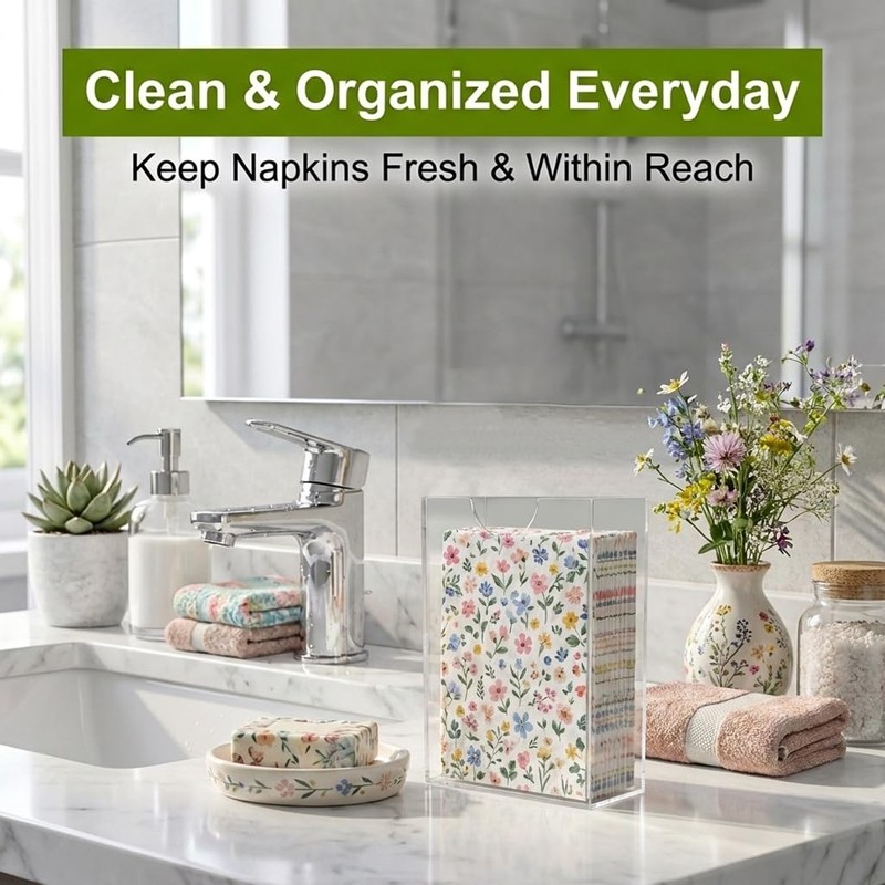 Acrylic Napkin Holder, Vertical Clear Guest Towel Holder, Waterproof Countertop