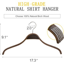 TOPIA HANGER Slim Wooden Hangers with Extra Soft Non-Slip Rubber Grips, 30-Pack High-Grade Fashion Hanger No Shoulder Bump for Sweater, Camisole, Jacket, Dress, Coat (Antique)-CT15A30