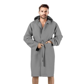Puraluna Unisex Premium Microfibre Bathrobe with Hood - Practical for Travel and Gym - with Handy PVC Pocket for Men and Women, gray, XXL