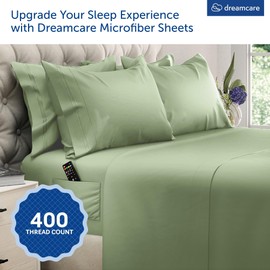 DREAMCARE King Size Sheets Set – 6 pcs Cooling Bed Sheets – up to 15” Deep Pocket King Sheet Set – 2500 Supreme Collection – Extra Soft 100% Brushed Microfiber Hotel Luxury with Side Pocket – S Green