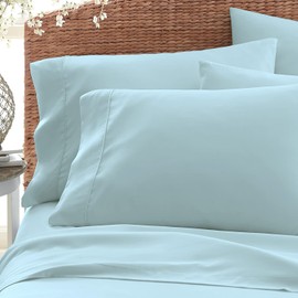 Pizuna Pure 100% Cotton Pillow Cases Queen Size Set of 2 Baby Blue, 600 Thread Count Long Staple Cotton Crisp Sateen with Stylish 4" Hem (Combed Baby Blue Cotton Pillow Cases Queen)