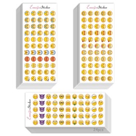24 Sheets Emoji Stickers Smiley Stickers Small Children's Notebook Decoration Emoticon Stickers, Stamp Cartoon Printer Paper, Motivational Stickers for Children, Emoji Rewards for Teachers