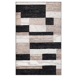 Superior Indoor Area Rug, Jute Backed, Modern Geometric Patchwork Floor Decor for Bedroom, Office, Living Room, Entryway, Kitchen, Hardwood Floors, Rockwood Collection, 3' x 5', Ivory-Beige