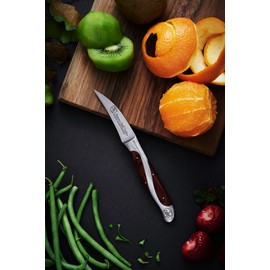Hammer Stahl Bird's Beak Paring Knife - German High Carbon Steel - Sharp Small Kitchen Knife for Vegetables and Fruits - Ergonomic Quad-Tang Pakkawood Handle