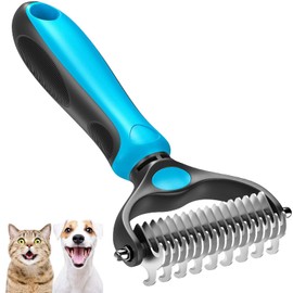 FIREYUN Pet Grooming Brush - Double Sided Shedding, Dematting Undercoat Rake for Dogs, Cats - Extra Wide Dog Grooming Brush, Dog Brush for Shedding, Cat Brush, Reduce Shedding by 95%, Blue
