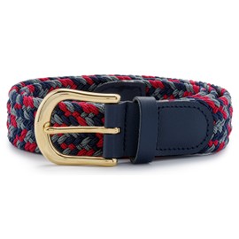 Streeze Mens/Ladies Stretch Belt ─ 30mm Wide with Gold Metal Buckle Elastic Fabric Woven Braided 11 Colours (Grey/Navy Mix, Large)