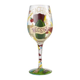 Enesco Designs by Lolita Teacher's Recess Hand-Painted Artisan Wine Glass, 15 Ounce, Multicolor