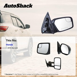 AutoShack Driver and Passenger Mirrors Power Smooth Non-Heated Manual Folding Pair of 2 Replacement for 2013 Honda Accord 2.4L 3.5L V6 FWD KAPHO1320272PR