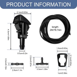 Rebvugr Windshield Washer Nozzles Kit, 2 Meter Fluid Hose with Connector, Car Accessories Windshield Fluid Hose Replacement Suitable for Chrysler, Dodge, Jeep, Replaces OEM# 4805742AB, 5116079AA