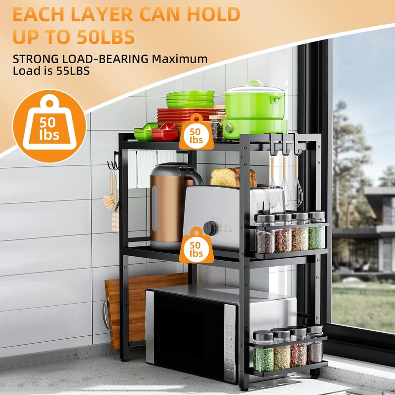 DOLALIKE Microwave Oven Rack, Expandable Microwave Stand Countertop Kitchen Utensils