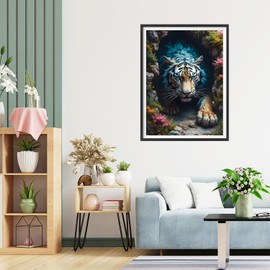 QQYRHN Angry Tiger Diamond Painting Kits for Beginners Adults,5D Tiger Diamond Art Kits, DIY Round Full Drill Flowers Diamond Dots Diamond Gem Art with Painting Kits for Home Wall Decor 12x16 Inch