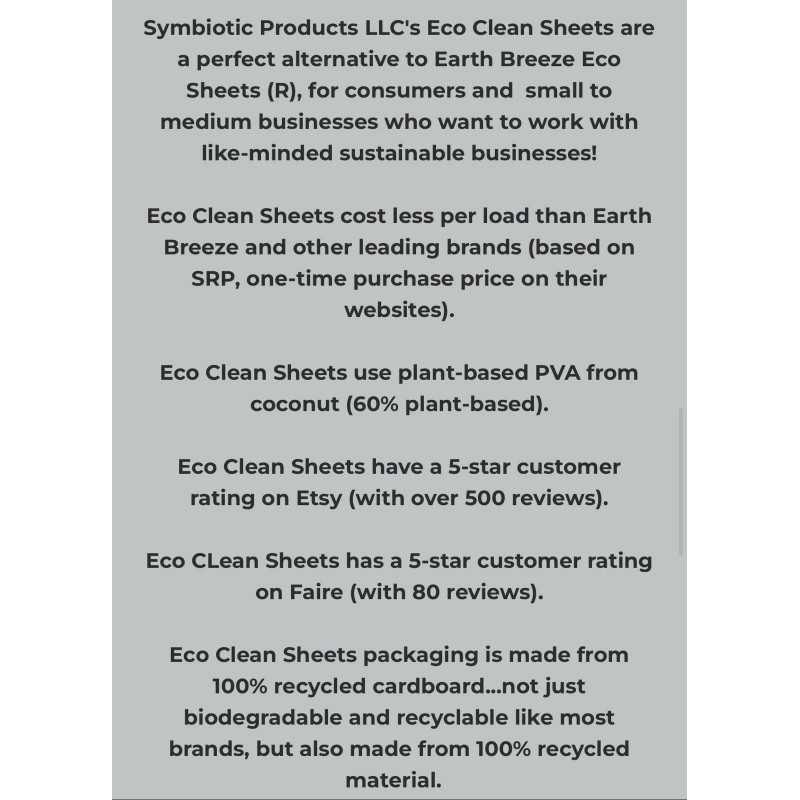 symbiotic products Eco Clean Laundry Sheets 50 Pack = 100