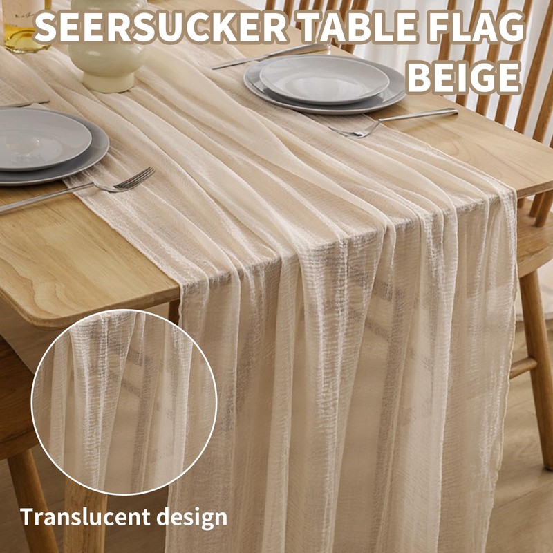 Rstigiker Cheesecloth Table Runner White/Green 80x300cm, Boho Gauze Table Decor