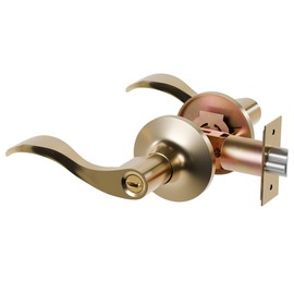 1 Pack of HENYIN Wave Lever Door Lock/Door Knob Hardware Handle and Closet Lockset, Gold Color, Bathroom Version Without Key,Left Hand (805-G-L-Bk)