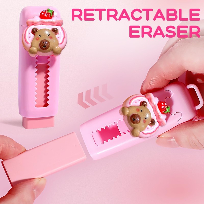 4 Pack Animal Eraser Sliding Push Pull Capybara Eraser Retractable