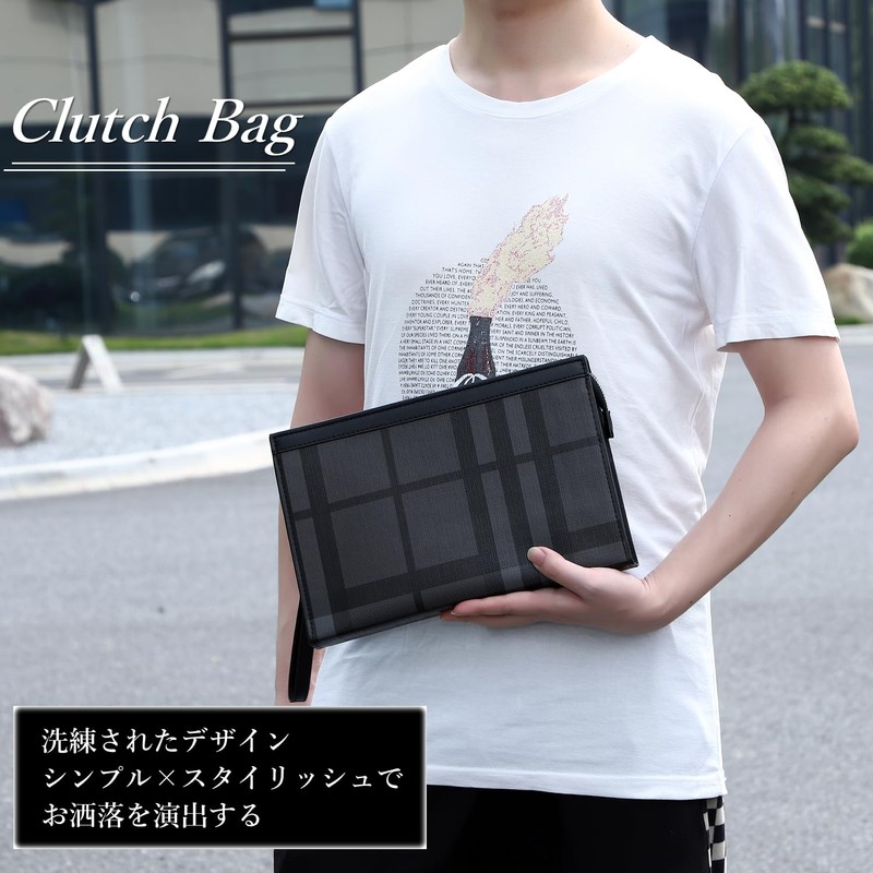 GRANVEL Clutch Bag, Second Bag, Large Capacity, Men's, Wedding, Black,