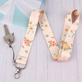 Floral Lanyard for ID Keys with Vertical Sliding Badge Holder for Office School IDs Neck Lanyard with Swivel Metal Clasp