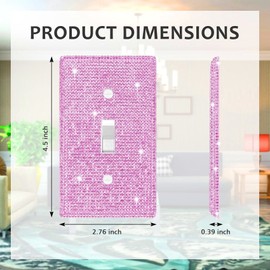 Wall Plate Light Switch Cover, Standard Size 4.50" x 2.76", Dengduoduo Silver Pink Rhinestones Bling Decorative Wall Plate Light Switch Outlet Cover for Bedroom Accessories Home Decor