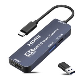 USB 3.0 Video Capture Card with 100W Power Supply & 3.0 Port, 4K HDMI to USB C/USB A Capture Card, for Live Streaming, Gaming, Video Audio Recorder, 1080p 60hz Grabber Compatible with Camera
