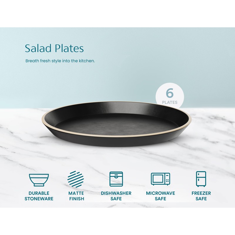 KooK Salad Plates, Ceramic Round Dishes for Appetizers and Desserts,