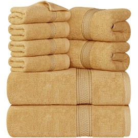 Utopia Towels 8-Piece Premium Towel Set, 2 Bath Towels, 2 Hand Towels, and 4 Wash Cloths, 600 GSM 100% Ring Spun Cotton Highly Absorbent Towels for Bathroom, Gym, Hotel, and Spa (Beige)