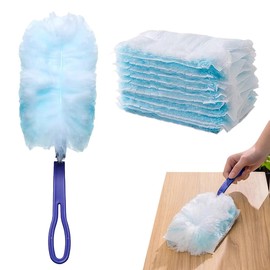 Coollooda Handy Mop Duster Duster (10 Replacement Heads) Electrostatic Duster Home Disposable Duster Telescopic Cleaning Tool Dust Removal Easy to Change Easy to Carry for Room Cleaning Home and Car
