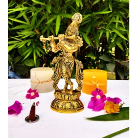 WC_Lord Krishna with bansuri Janmashtami Krishna Statue Figurine with murli Bansi-Hindu God of Love and Divine Joy-Murlidhar Kishna Idol for Indian Religious Festival– Home Decor Item