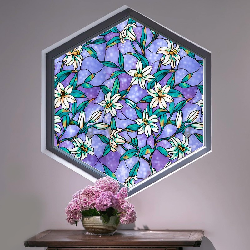 Coavas Total Privacy Window Film Stained Glass Decorative Static Cling