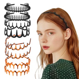 Qianyu 8 PCS Non Slip Plastic Headbands with Teeth Comb Black Skinny Hair Band Wavy Teeth Hairhoop Comfy Zig Zag Headbands Effortless Hairband Hair Accessories for Women Men (Colorful, one size)