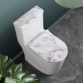 KUIFORTI White Marble Lid Cover and Toilet Tank Lid Cover Set of 2,Modern Marble Print Toilet Tank Cover Replacement Novelty Decorations for Bathroom Accessory Fit Most Round Elongated and Oblong Lid