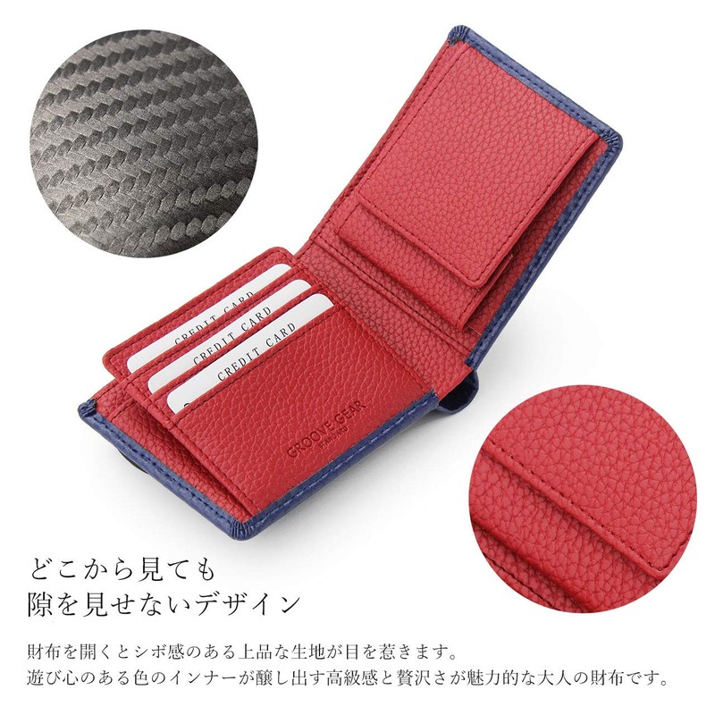 GROOVE GEAR ggs-1006 Men's Bi-Fold Wallet, Genuine Leather, Carbon Leather,