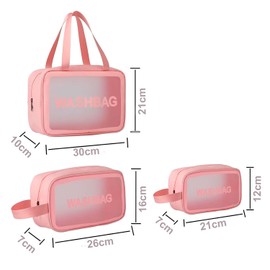 MUYIBENMU Travel Toiletry Bag for Women Men，Translucent Waterproof Travel Makeup Cosmetic Pouch Traveling Organizer for Toiletries, Cosmetic, Accessories，3 Cosmetic Bags, Quart Size (Pink)